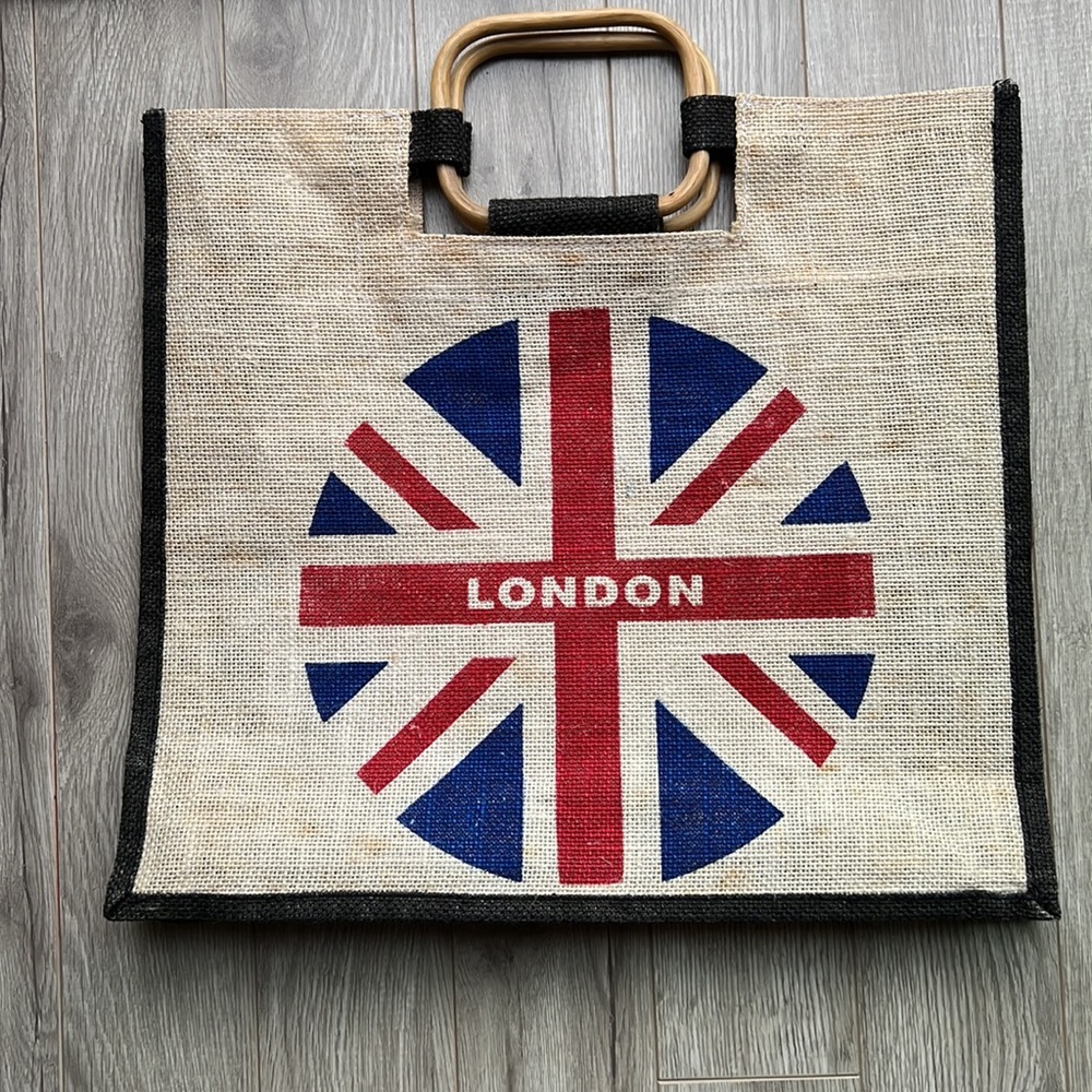 🇬🇧London Canvas Tote Bag with Wooden Handles